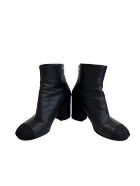 Chanel CC Logo Leather Fabric Short Boots